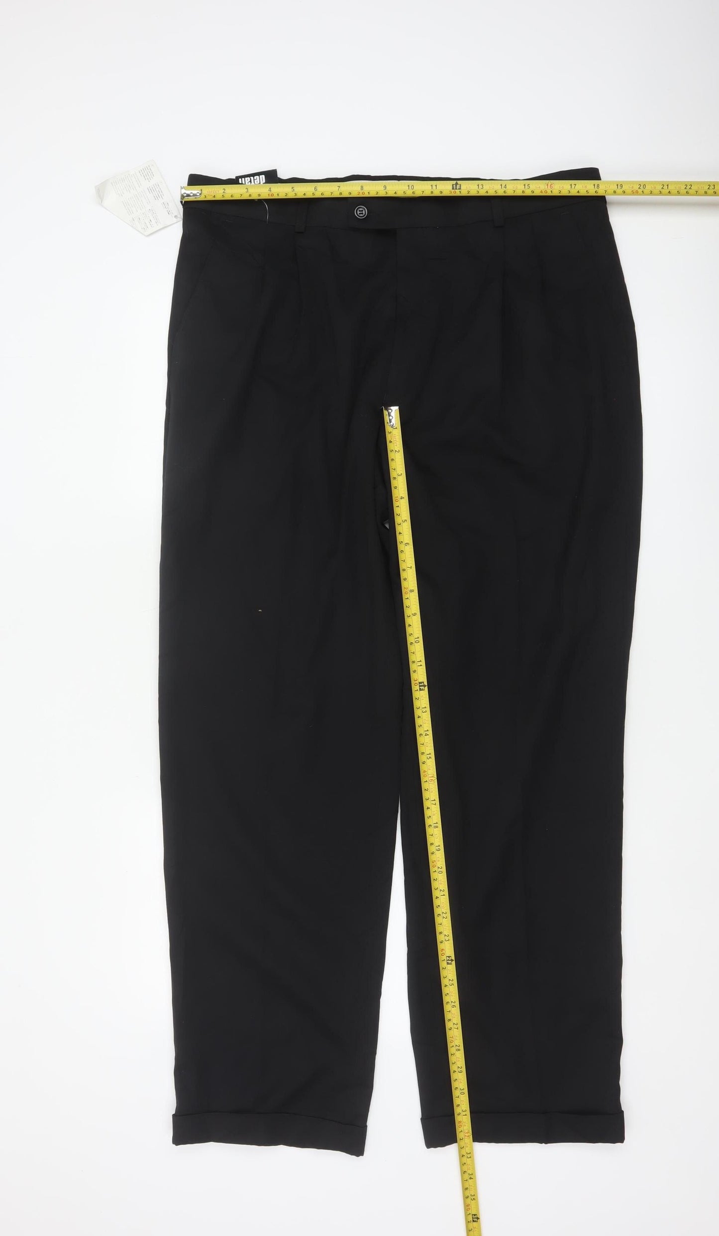 Detail Men’s Black 36R Pleated Tapered Dress Trousers Cuffed