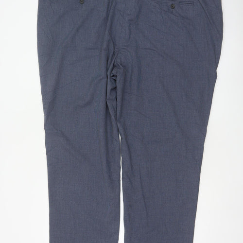 Marks & Spencer Men Blue Check Dress Trousers 50in Waist Long