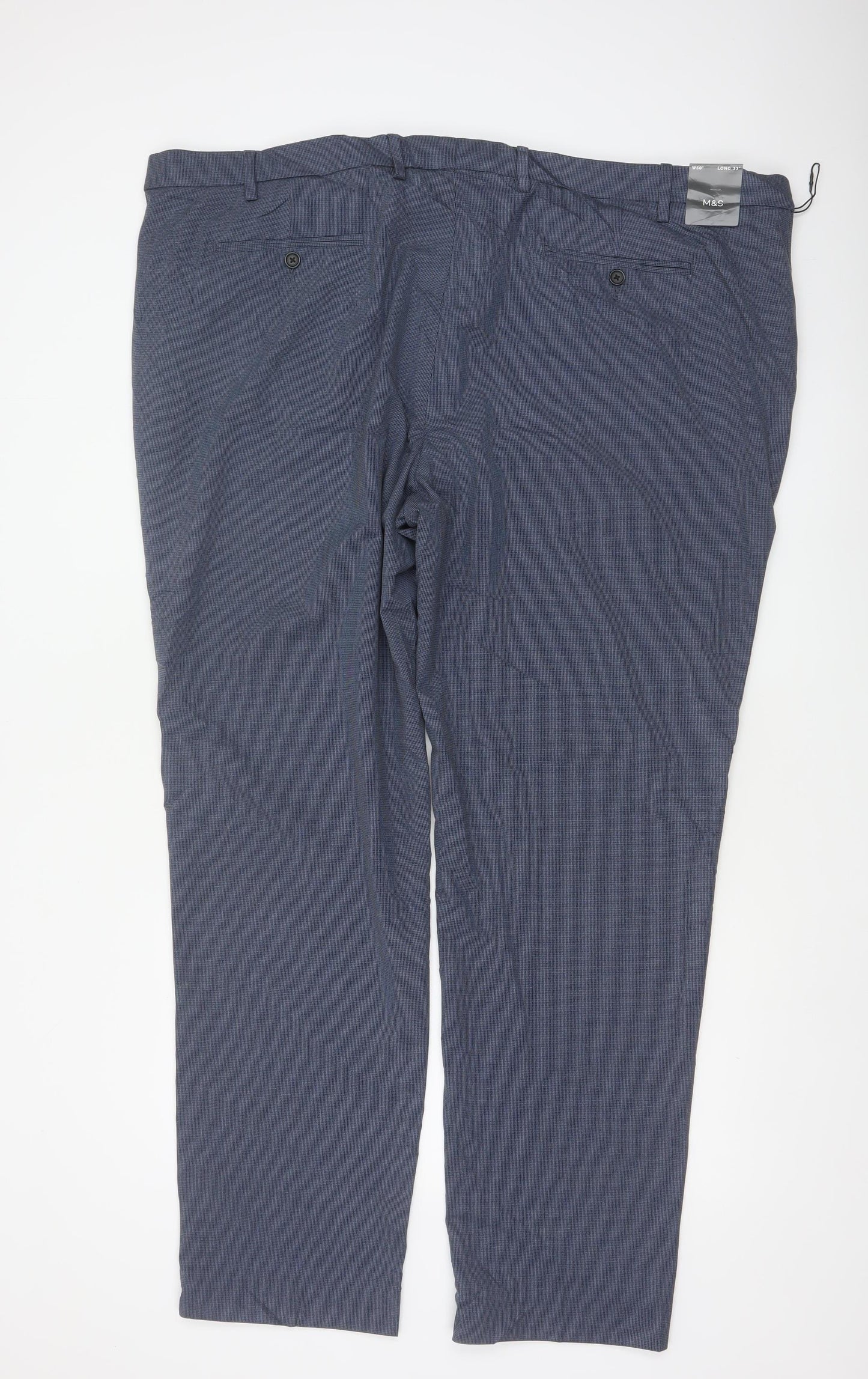 Marks & Spencer Men Blue Check Dress Trousers 50in Waist Long