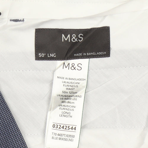 Marks & Spencer Men Blue Check Dress Trousers 50in Waist Long