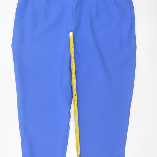 M&S Women Blue UK 24 Short Tapered Ankle Zip Tailored Trousers