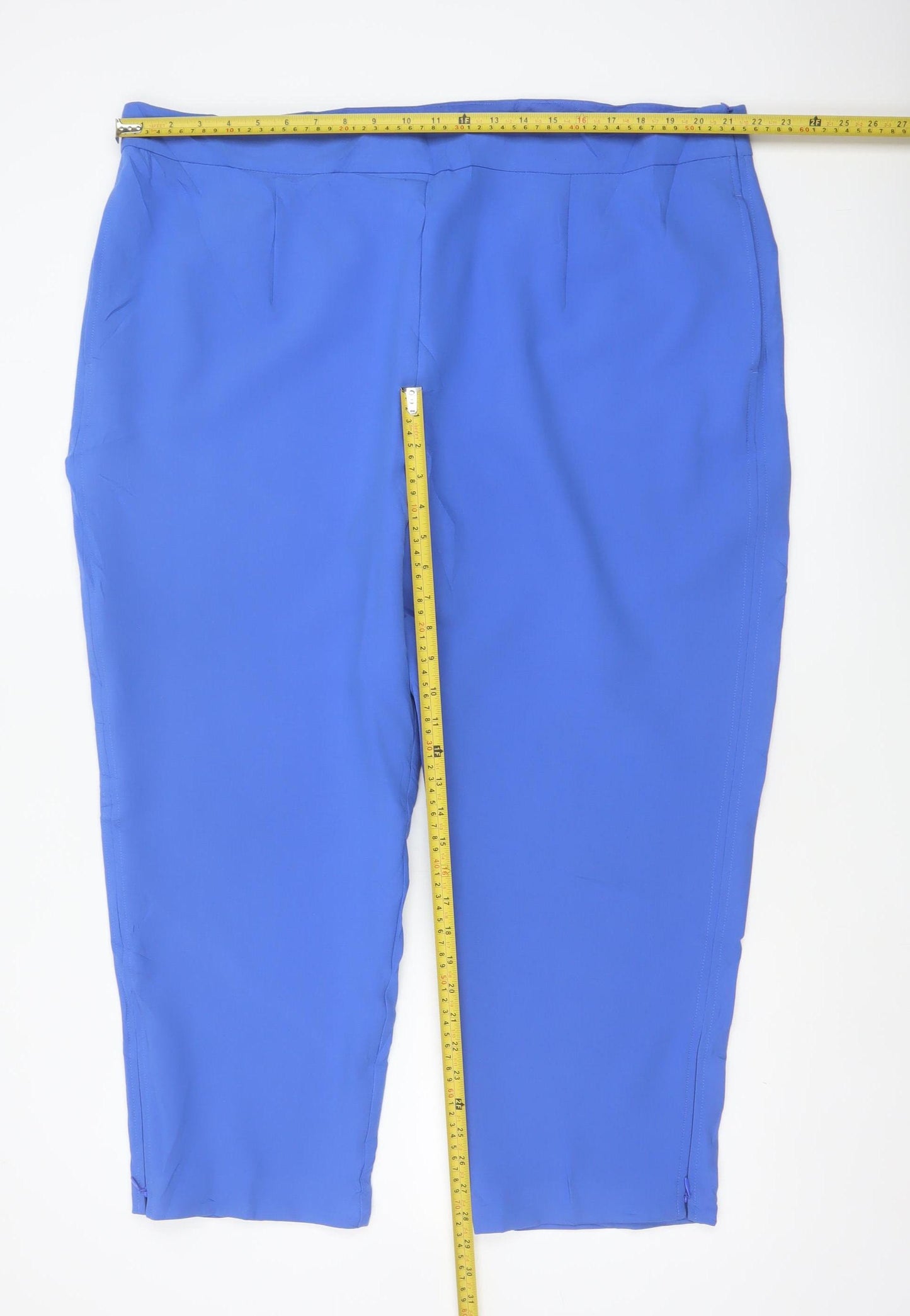M&S Women Blue UK 24 Short Tapered Ankle Zip Tailored Trousers