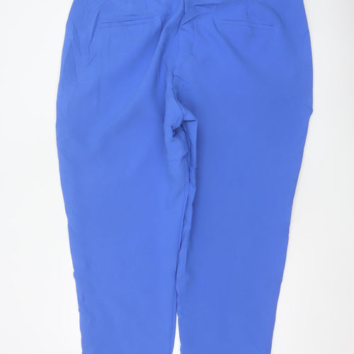 M&S Women Blue UK 24 Short Tapered Ankle Zip Tailored Trousers