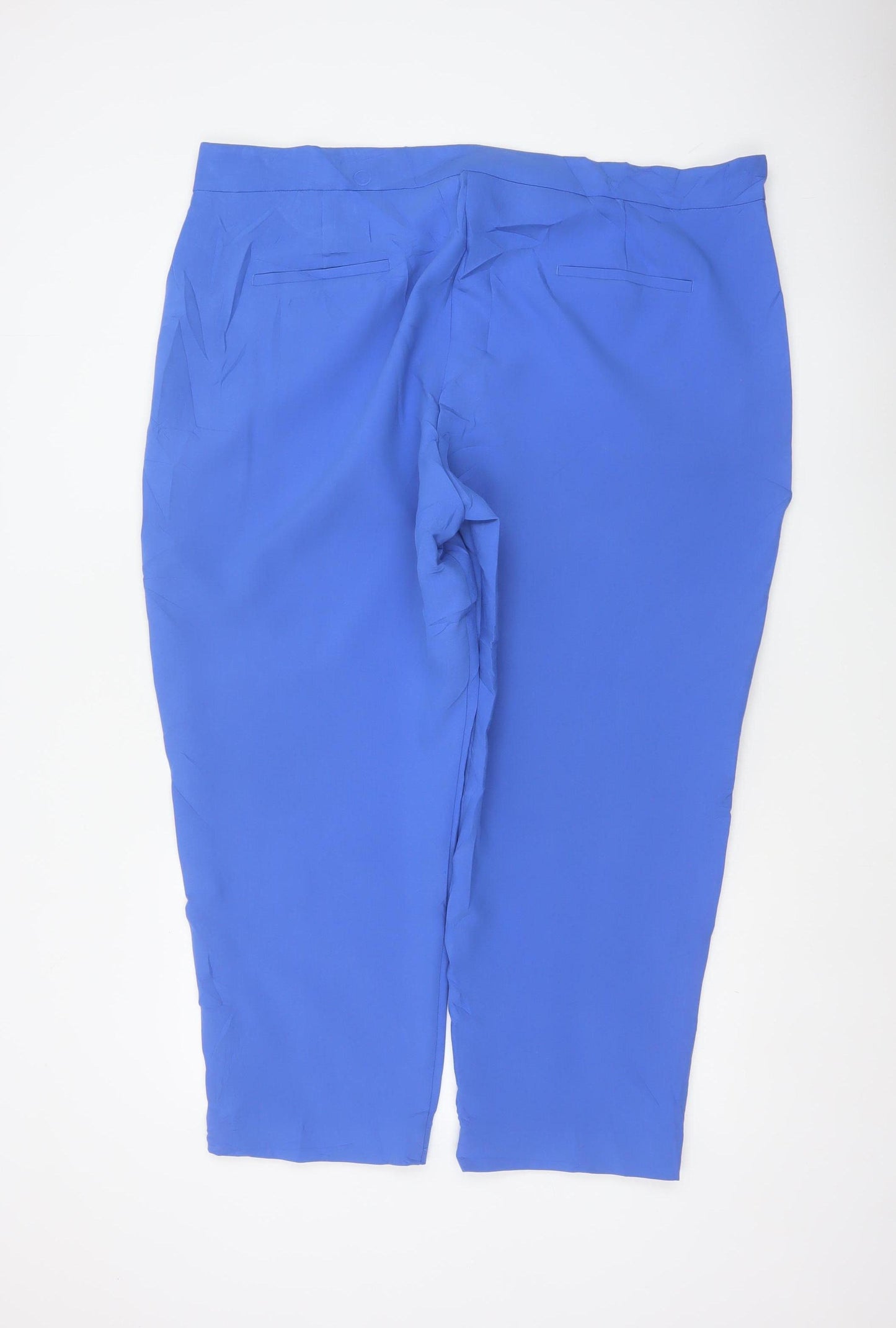 M&S Women Blue UK 24 Short Tapered Ankle Zip Tailored Trousers