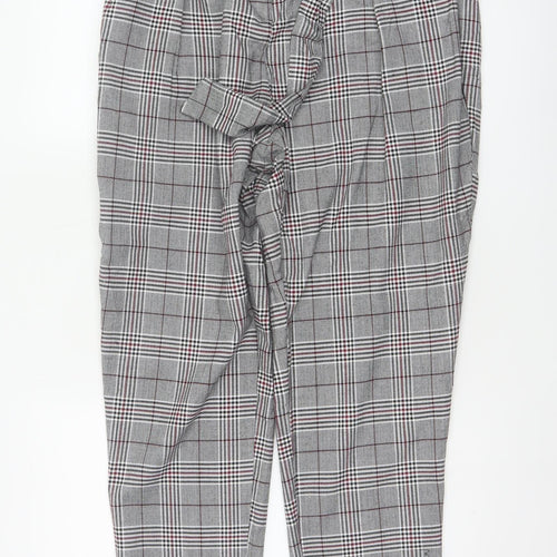 River Island Women Grey Plaid Paperbag Tapered Trousers Size 18