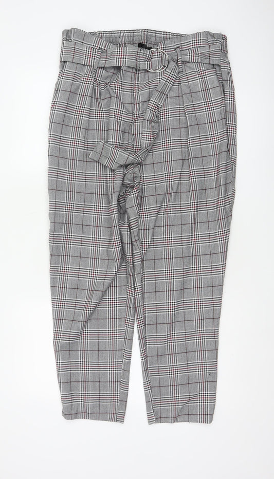 River Island Women Grey Plaid Paperbag Tapered Trousers Size 18