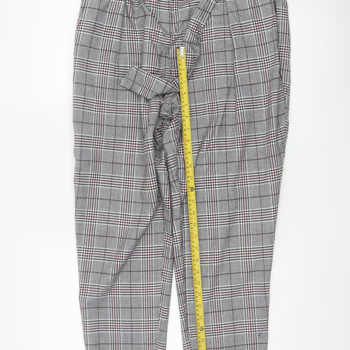 River Island Women Grey Plaid Paperbag Tapered Trousers Size 18