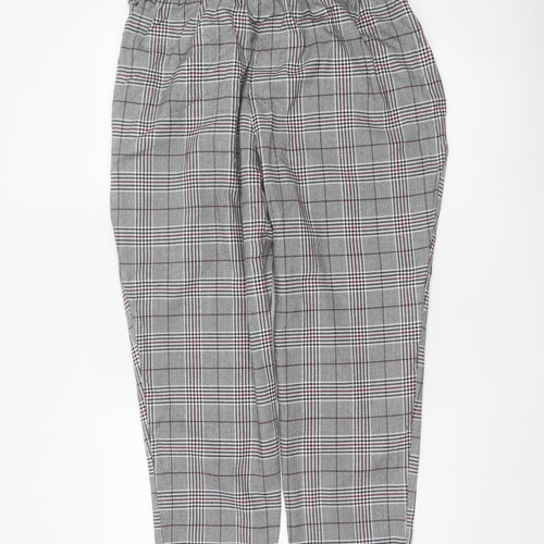 River Island Women Grey Plaid Paperbag Tapered Trousers Size 18