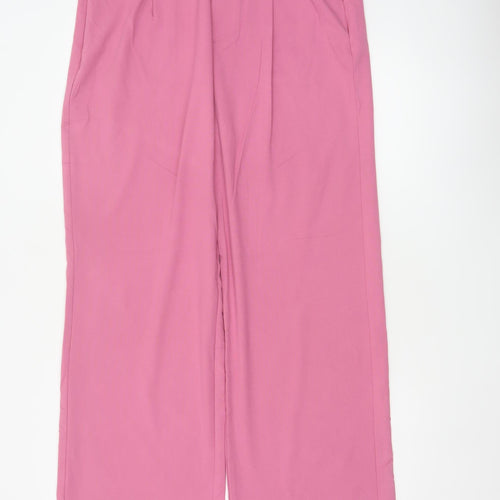 Pull&Bear Women Pink XL Wide-Leg High Rise Smart Trousers