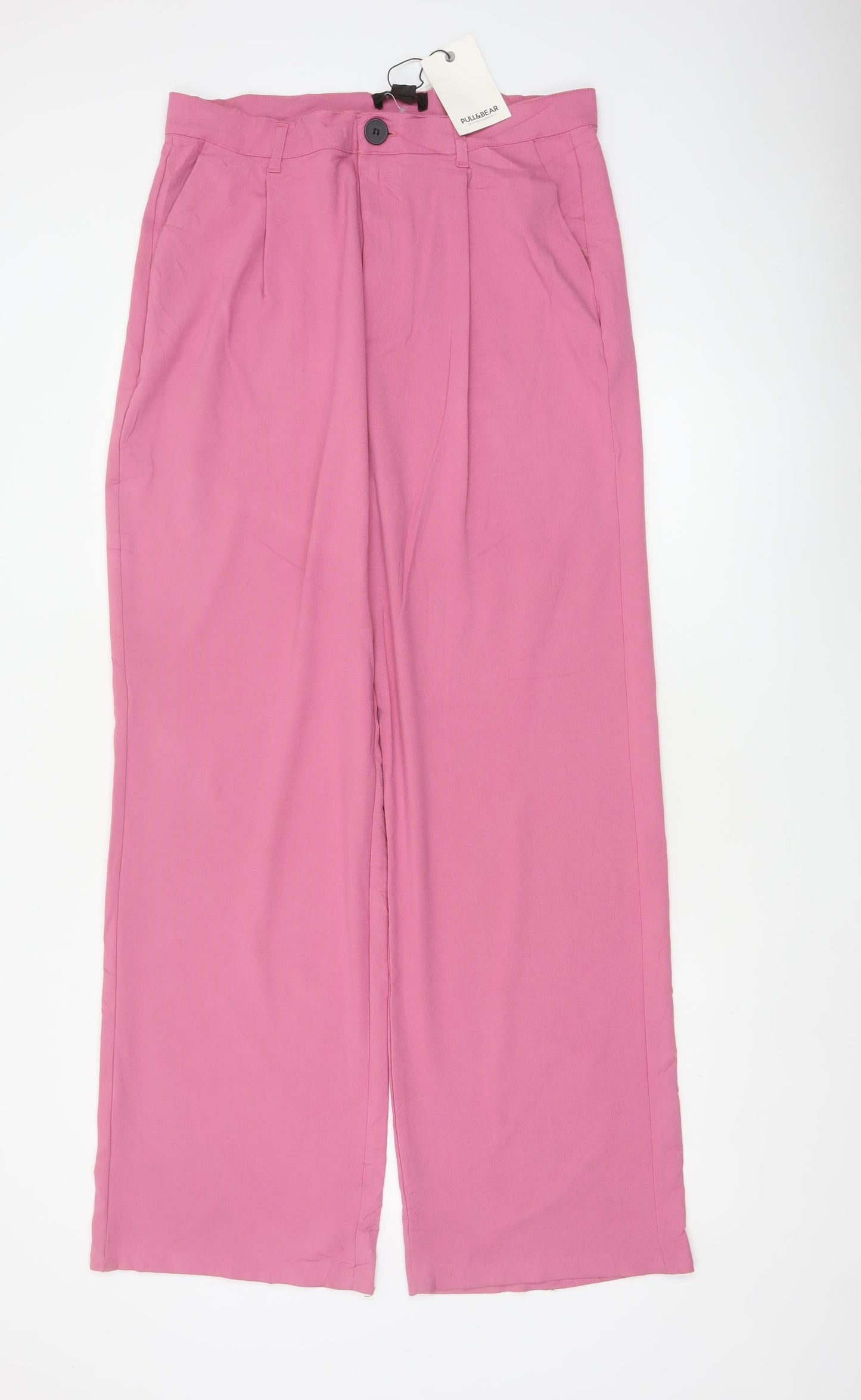 Pull&Bear Women Pink XL Wide-Leg High Rise Smart Trousers