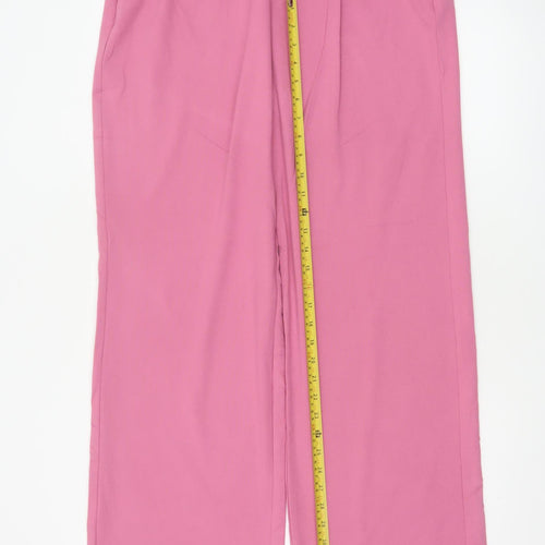 Pull&Bear Women Pink XL Wide-Leg High Rise Smart Trousers