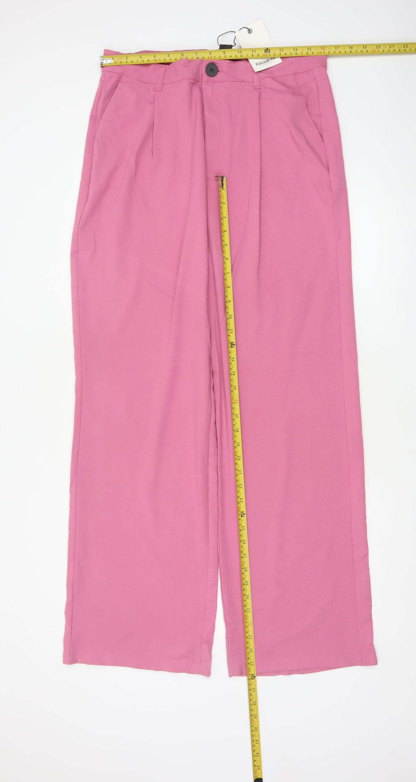 Pull&Bear Women Pink XL Wide-Leg High Rise Smart Trousers