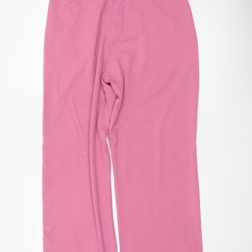 Pull&Bear Women Pink XL Wide-Leg High Rise Smart Trousers
