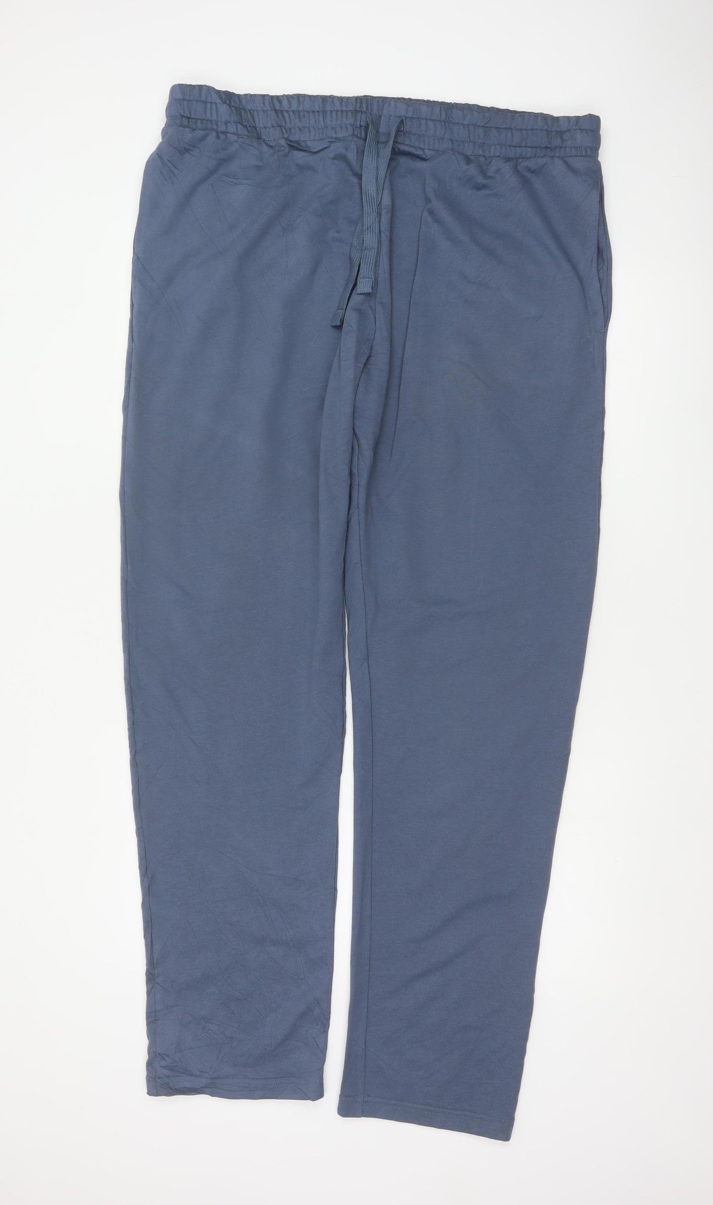 Marks and Spencer Men Blue 2XL Long Regular Fit Drawstring Trousers