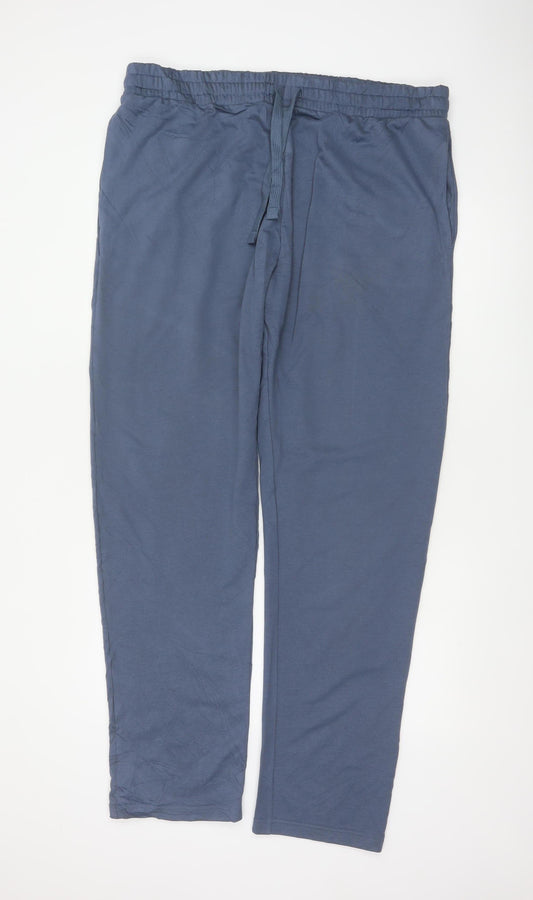Marks and Spencer Men Blue 2XL Long Regular Fit Drawstring Trousers