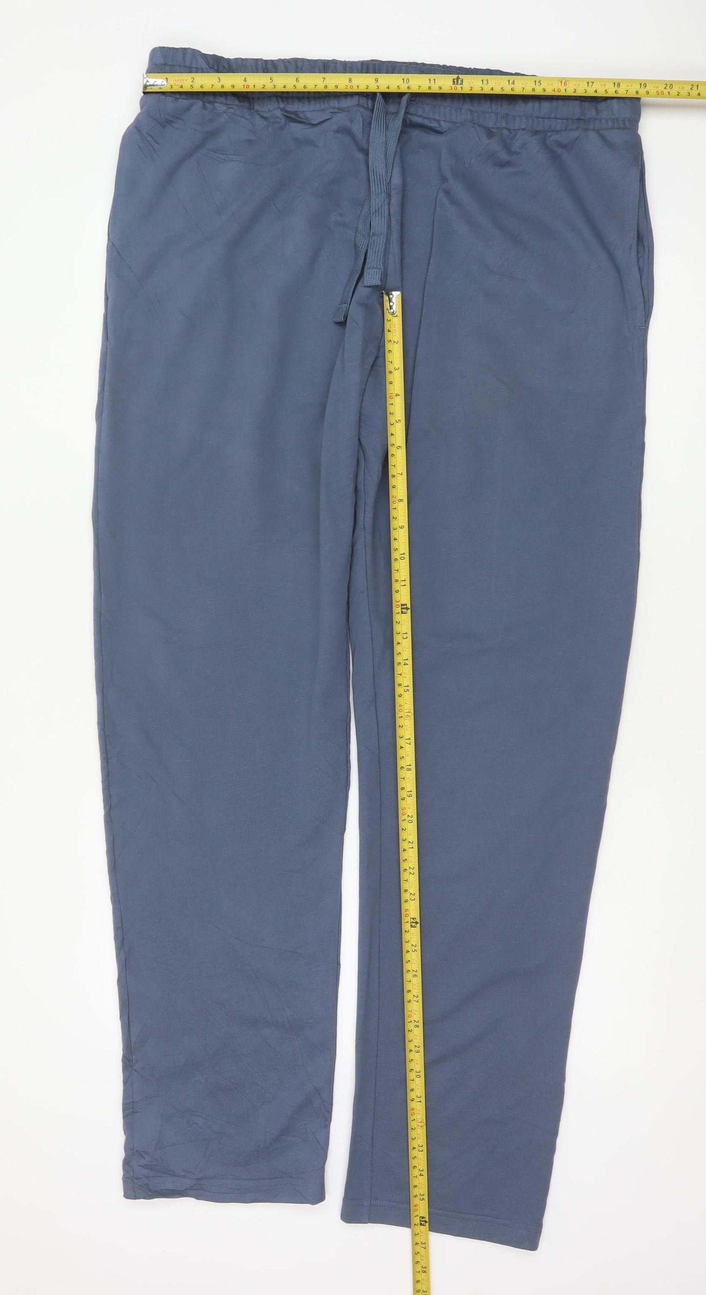 Marks and Spencer Men Blue 2XL Long Regular Fit Drawstring Trousers