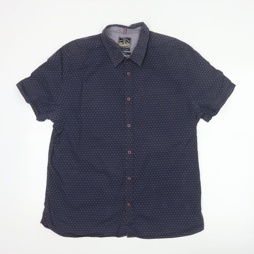White Stuff Men Blue XL Slim Fit Cotton Geometric Short Sleeve Shirt