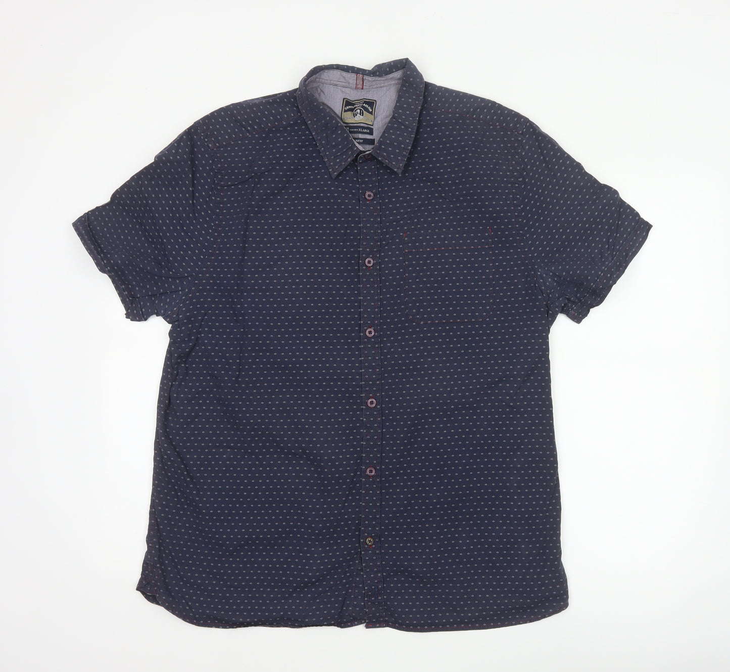 White Stuff Men Blue XL Slim Fit Cotton Geometric Short Sleeve Shirt