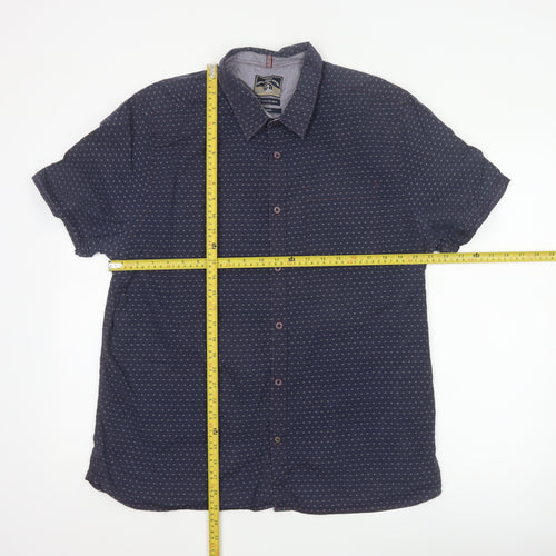 White Stuff Men Blue XL Slim Fit Cotton Geometric Short Sleeve Shirt