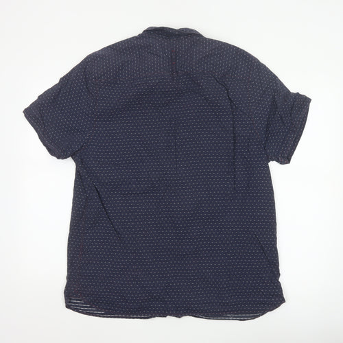 White Stuff Men Blue XL Slim Fit Cotton Geometric Short Sleeve Shirt