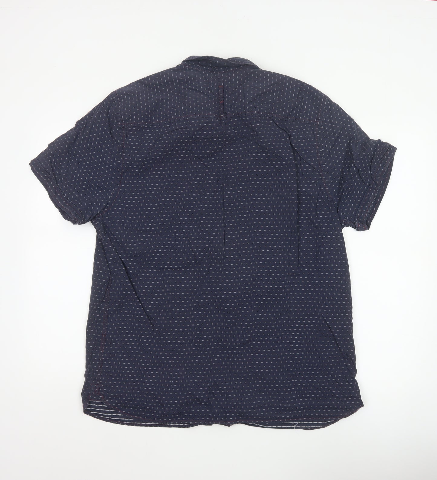 White Stuff Men Blue XL Slim Fit Cotton Geometric Short Sleeve Shirt