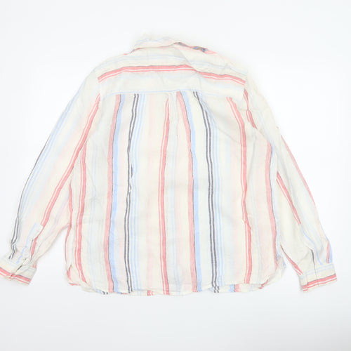 Marks and Spencer Women White UK 16 Striped Linen Basic Button-Up Blouse