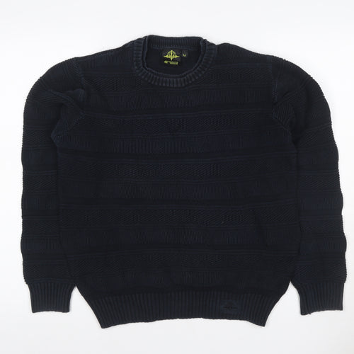 Strength & Honour Men Black M Chunky Knit Geometric Crew Neck Jumper