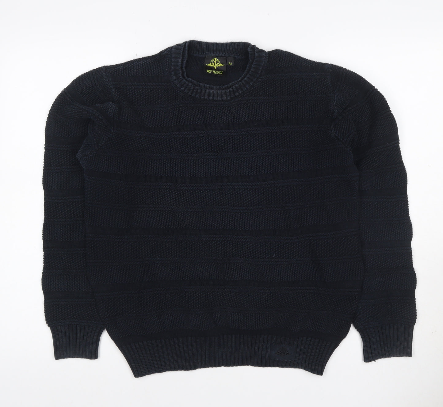 Strength & Honour Men Black M Chunky Knit Geometric Crew Neck Jumper