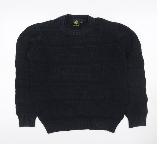 Strength & Honour Men Black M Chunky Knit Geometric Crew Neck Jumper