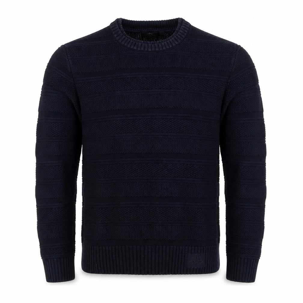 Front view of Strength & Honour Men Black M Chunky Knit Geometric Crew Neck Jumper