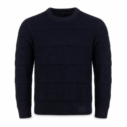 Strength & Honour Men Black M Chunky Knit Geometric Crew Neck Jumper