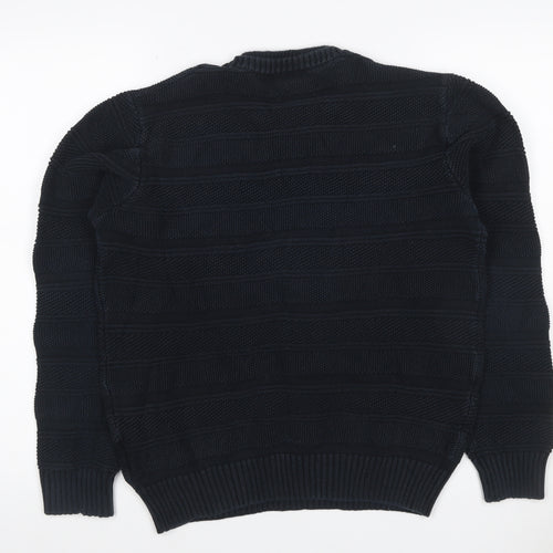Strength & Honour Men Black M Chunky Knit Geometric Crew Neck Jumper