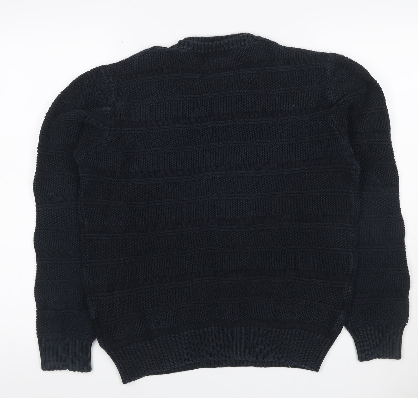 Strength & Honour Men Black M Chunky Knit Geometric Crew Neck Jumper
