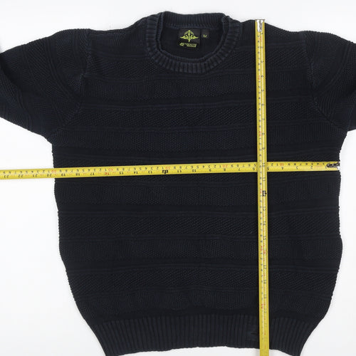 Strength & Honour Men Black M Chunky Knit Geometric Crew Neck Jumper
