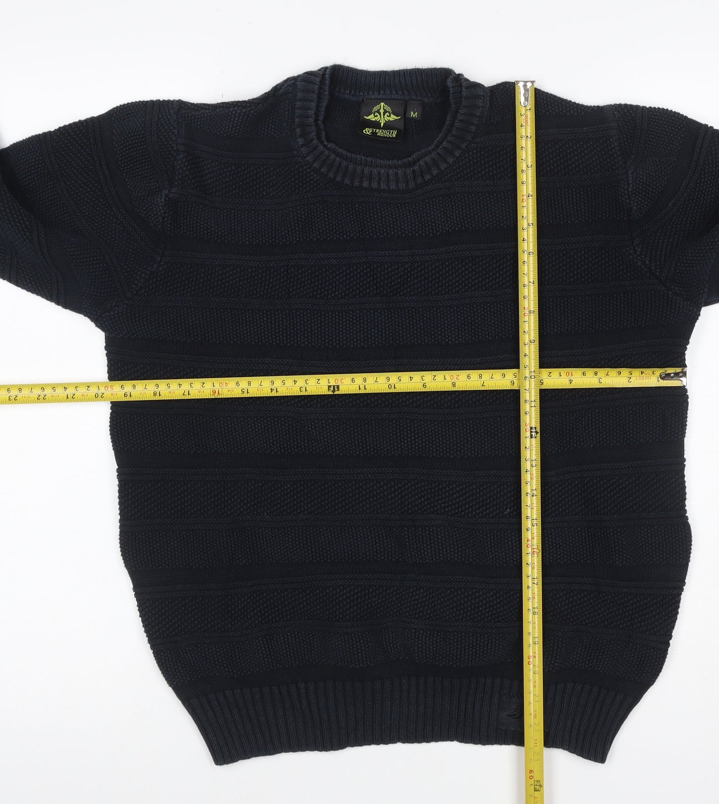 Strength & Honour Men Black M Chunky Knit Geometric Crew Neck Jumper