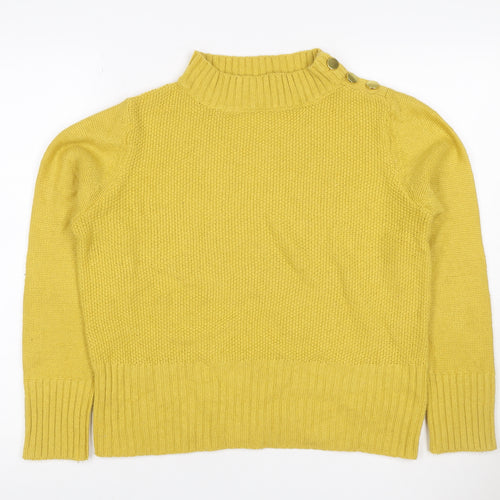Marks and Spencer Women Yellow Wool High Neck Button Jumper UK 14
