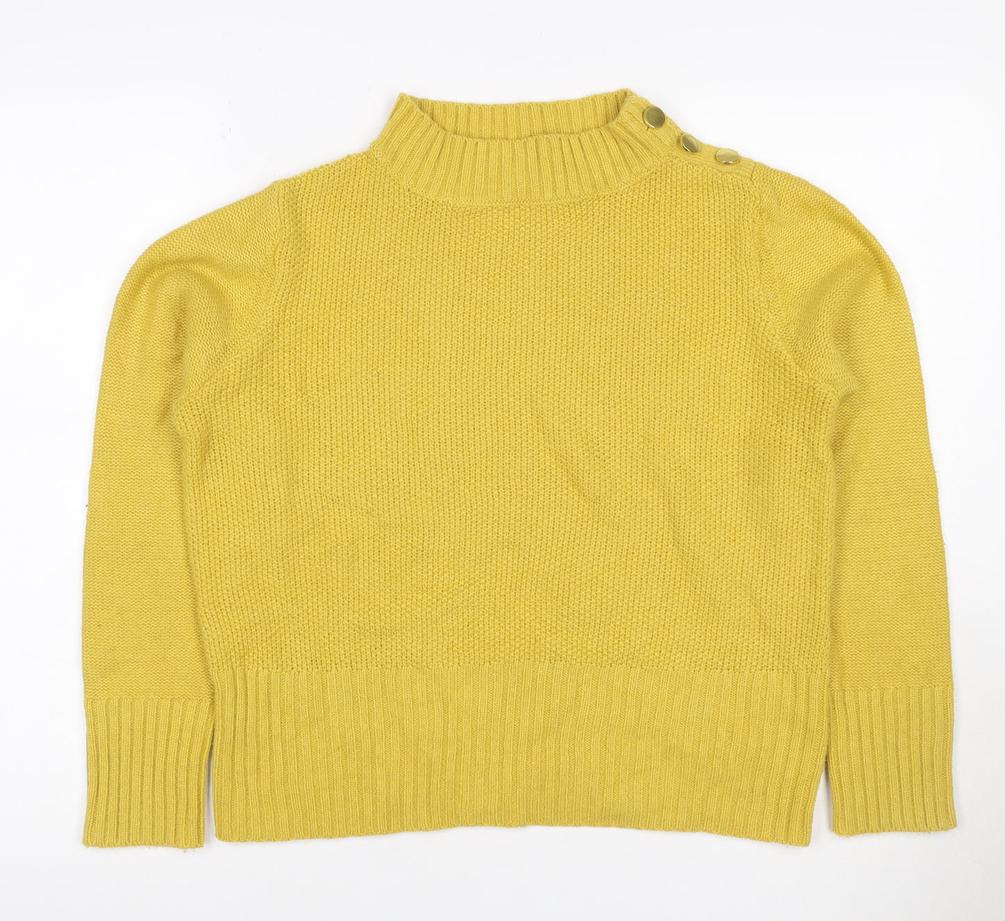 Marks and Spencer Women Yellow Wool High Neck Button Jumper UK 14