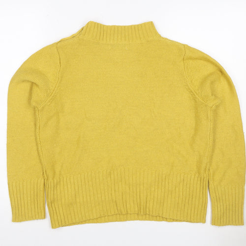 Marks and Spencer Women Yellow Wool High Neck Button Jumper UK 14