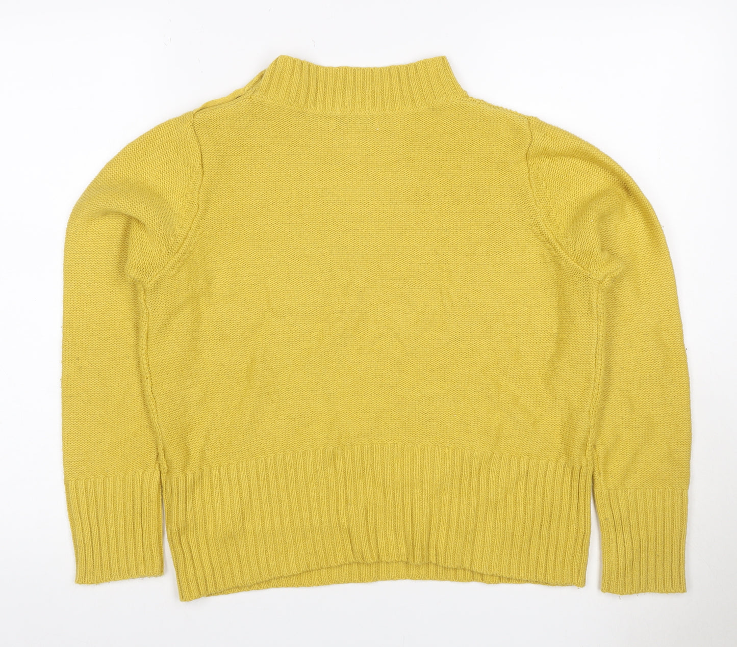 Marks and Spencer Women Yellow Wool High Neck Button Jumper UK 14