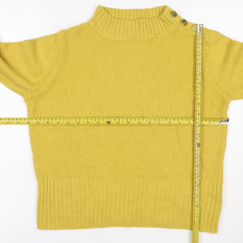 Marks and Spencer Women Yellow Wool High Neck Button Jumper UK 14