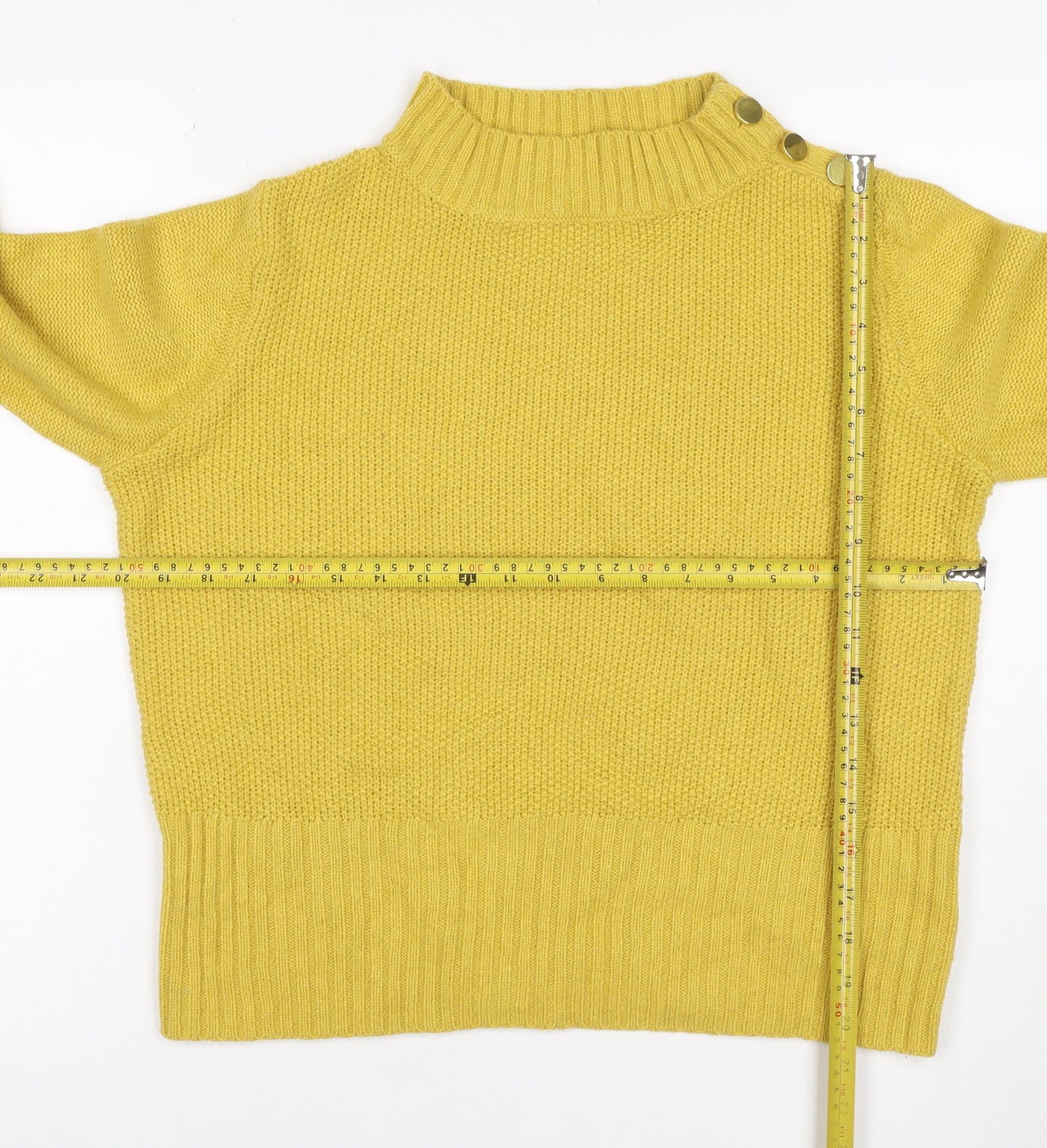 Marks and Spencer Women Yellow Wool High Neck Button Jumper UK 14
