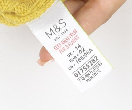 Marks and Spencer Women Yellow Wool High Neck Button Jumper UK 14