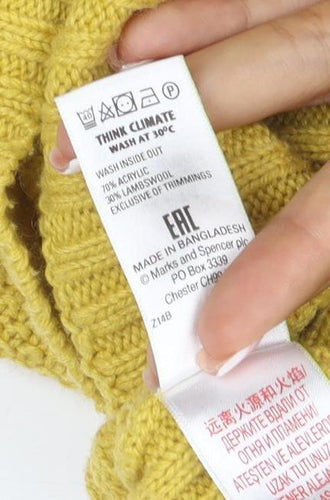 Marks and Spencer Women Yellow Wool High Neck Button Jumper UK 14