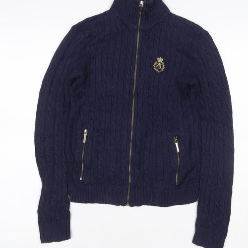 Lauren Ralph Lauren Women Blue XXS Cable Knit Full Zip Jumper