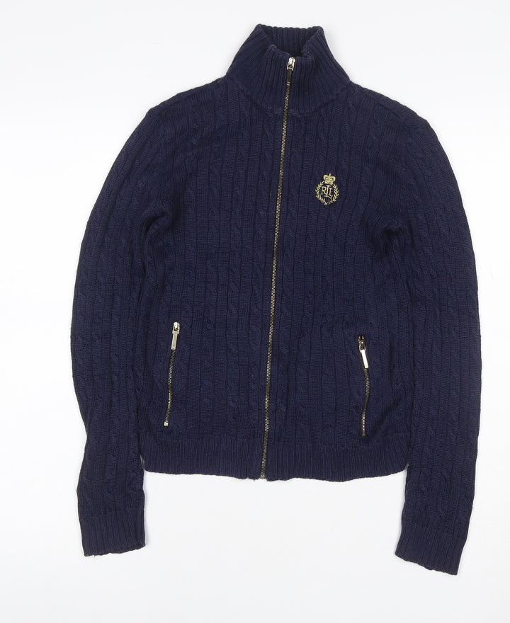 Lauren Ralph Lauren Women Blue XXS Cable Knit Full Zip Jumper