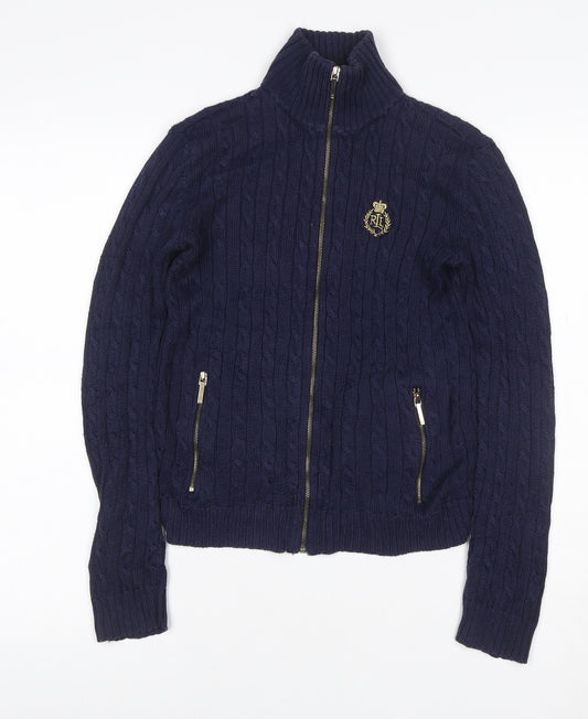 Lauren Ralph Lauren Women Blue XXS Cable Knit Full Zip Jumper