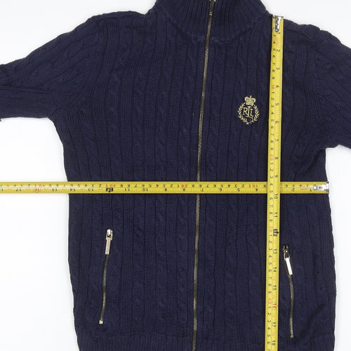 Lauren Ralph Lauren Women Blue XXS Cable Knit Full Zip Jumper