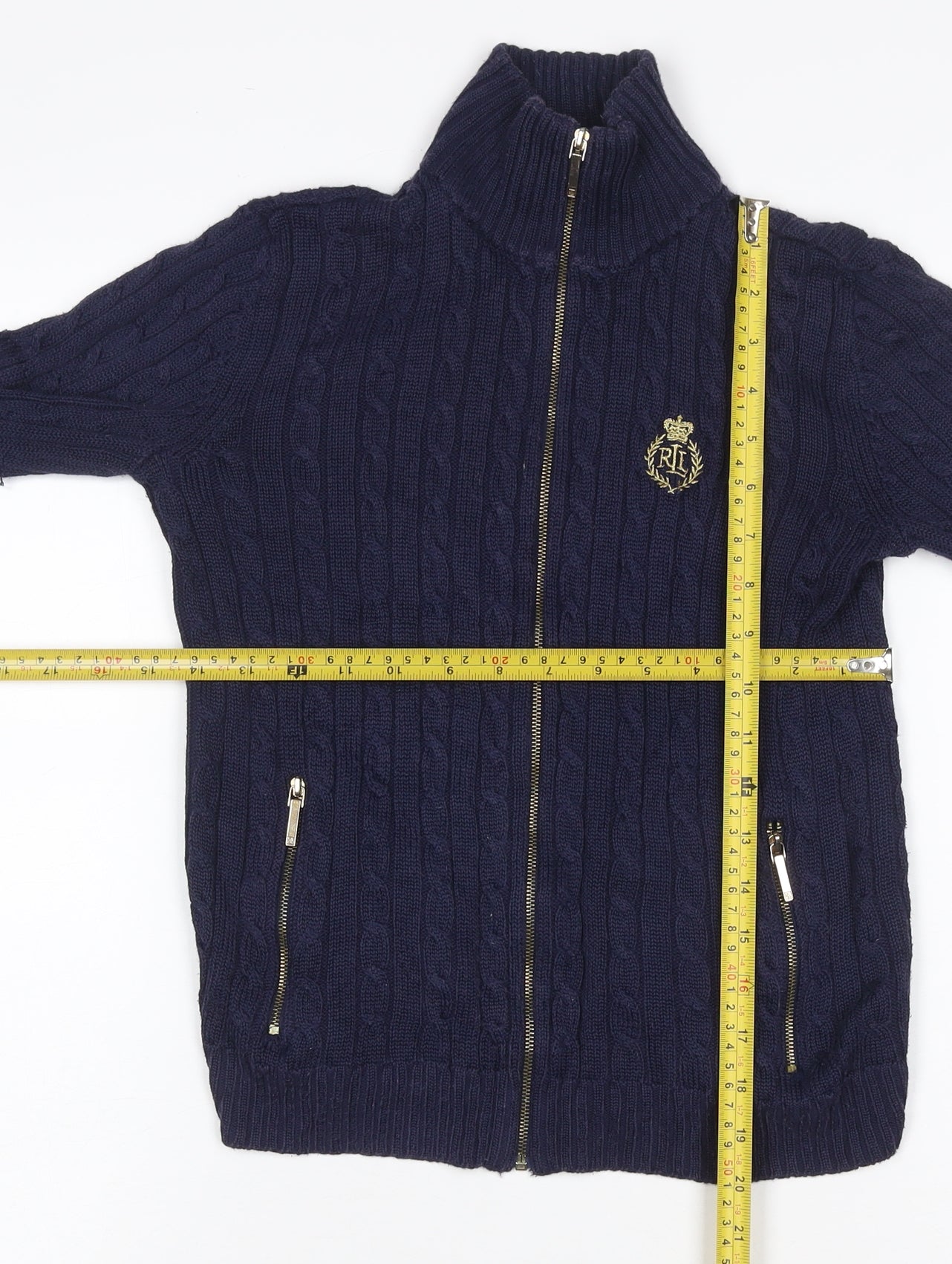Lauren Ralph Lauren Women Blue XXS Cable Knit Full Zip Jumper