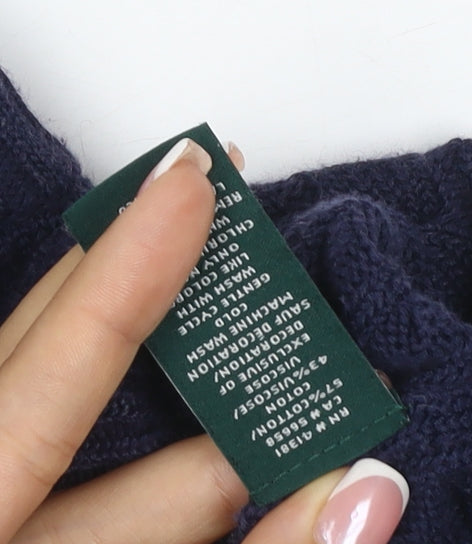 Lauren Ralph Lauren Women Blue XXS Cable Knit Full Zip Jumper