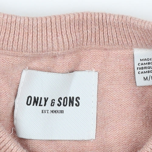 Only & Sons Unisex Adults Pink M Cotton Crew Neck Pullover Jumper